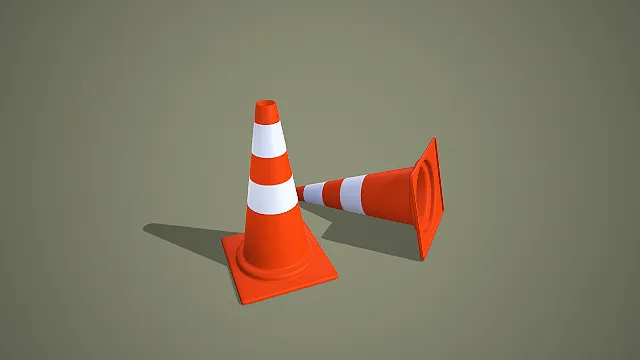 写实风格红白条纹交通路锥 3D 道路警示道具模型