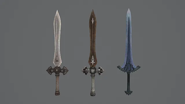 元素圣纹长剑套装游戏武器3D模型 