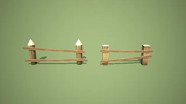 卡通风格双款式木栅栏组合 3D 低多边形场景装饰模型