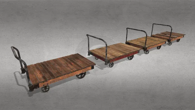 古董行李车类型A木制底座板车场景道具