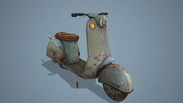 一款废土风的复古踏板摩托车的3D模型