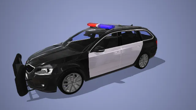 Police Skoda Octavia 警用改装超跑（大尾翼 多幅轮毂 警灯 黑白涂装）