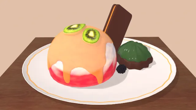 草莓与香草低多边形甜点饼干蛋糕水果食物