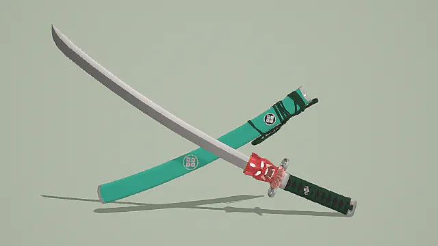 和风魔纹风青绿红饰武士刀3D模型