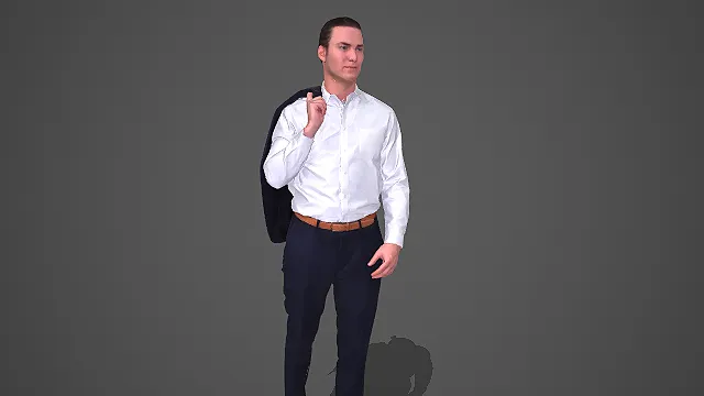 浅白衬衫配黑裤男性搭西装轻职场人物 3D 模型