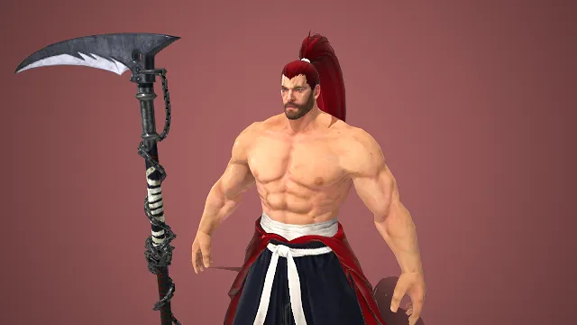 游戏男角色  狂战士  和风元素  腹肌  壮汉  高束发战装  链镰巨刃  日系