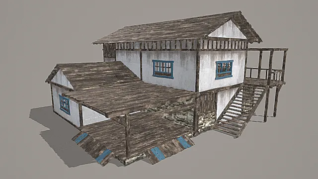 复古临水带棚院民居3D模型