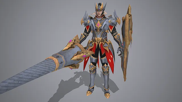 圣殿龙骑士  统帅级铠甲  银金贵族风  长枪巨盾