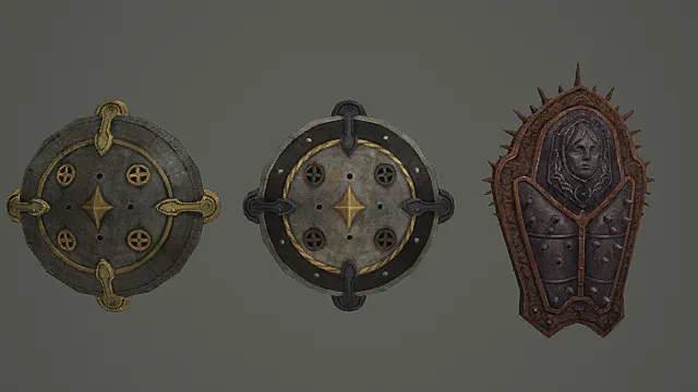 圣纹复古盾牌套装游戏武器3D模型 