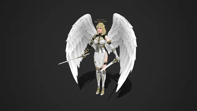 神圣天使  3D 角色  战士形象  金发光环  白色羽翼  双持圣剑  华丽