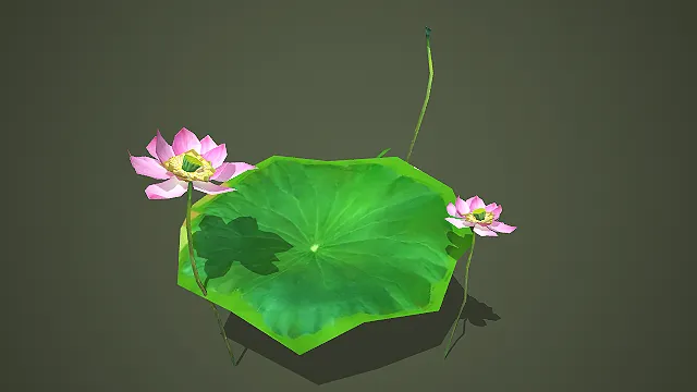 古风武侠风格荷花莲叶游戏场景模型