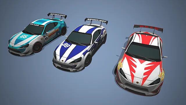 改装跑车  三配色涂装  二次元卡通渲染  竞技车