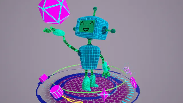 3D科幻风线框机器人模型，创意设计（3D线框机器人、科幻风格、机器人造型、炫酷未来感、科技主题、线框设计感）