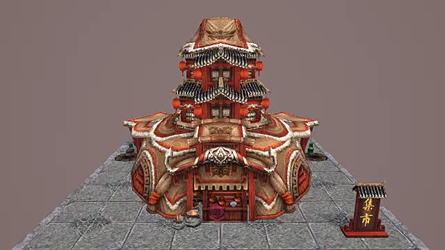 卡通风格中式混搭市集建筑3D模型