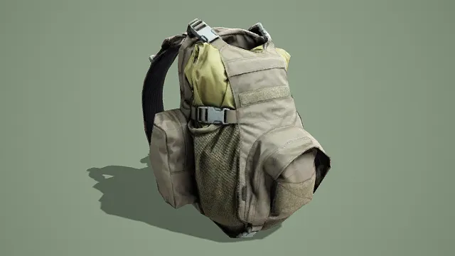 3D写实风格战术背包模型，创意设计（3D背包、写实风格、实用军事风，户外装备主题）