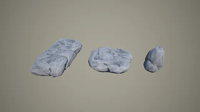 低多边形风格自然山石组 3D 模型 户外场景地形装饰搭建素材