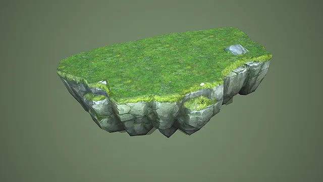卡通风格带小草浮空崖台 3D 模型 游戏山地场景地形素材