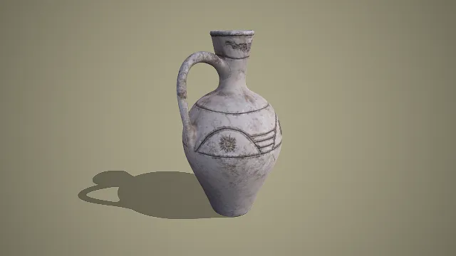 太阳纹与卷草纹单耳执壶复古风格陶壶 3D 模型