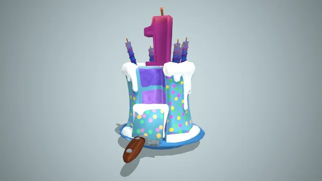 插着1字蜡烛的蓝色生日蛋糕，下面是蓝色的盘子