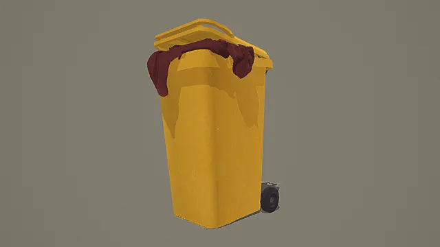 写实风格黄色带轮垃圾桶3D模型