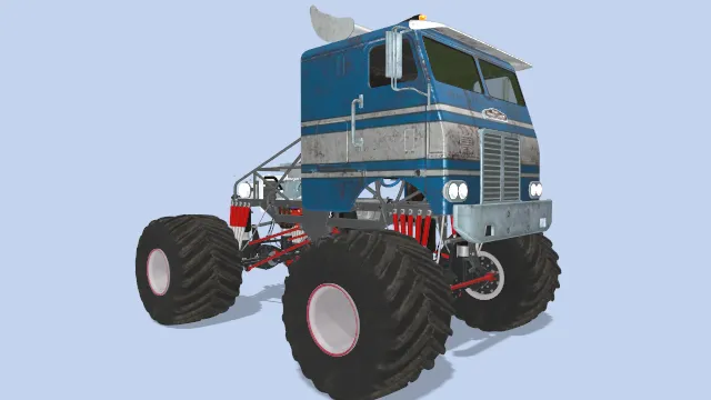 破旧的改装半怪物卡车拖车汽车