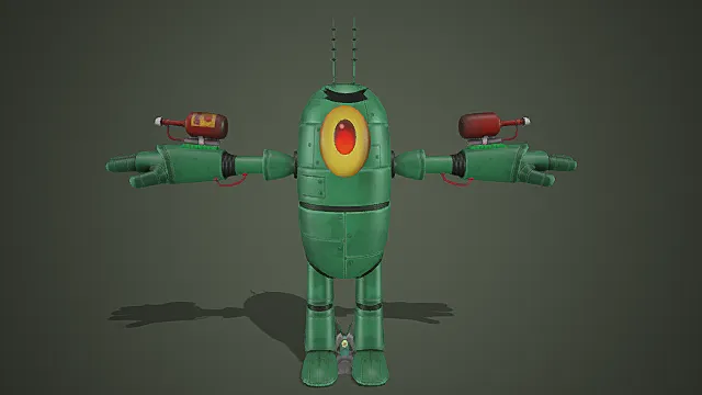 怀旧科幻实验室复古绿机械人偶模型  海绵宝宝