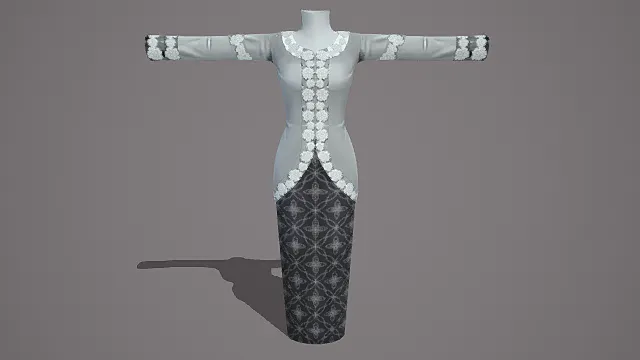 传统风格白色上衣格纹裤装3D模型，简约设计