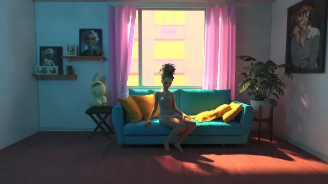 舒适房间场景沙发女性人物模型