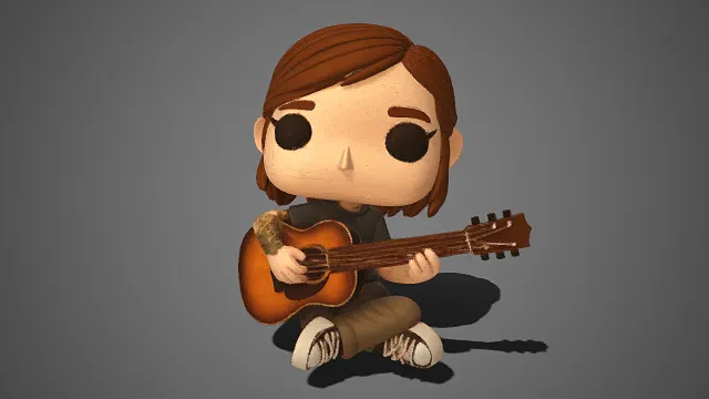  Q 版  吉他少女手办  卡通  棕发  可爱  随性  文艺氛围  纹身