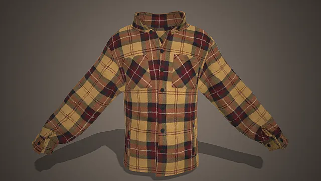 复古格纹工装衬衫模型