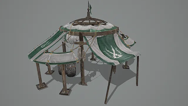 中世纪营地风格绿白纹章帐篷模型