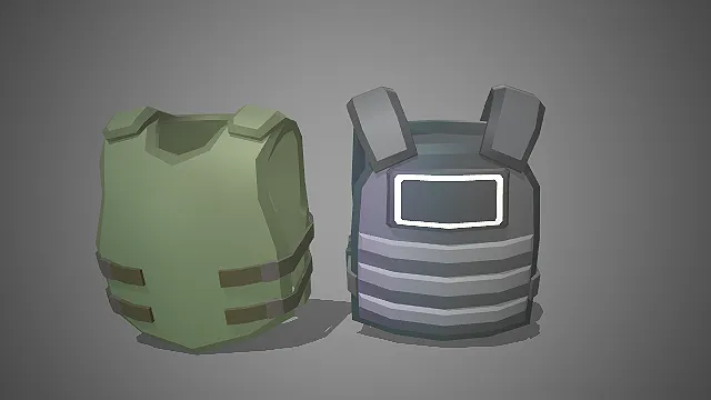 两款低模风格的军绿色基础款3D战术背心模型