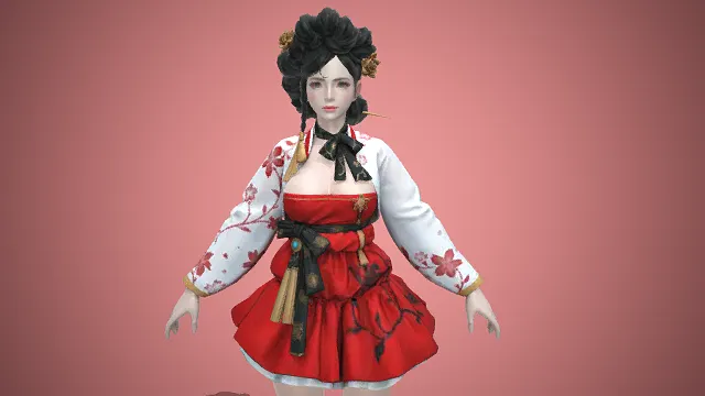 樱韵红裙和风少女  和风女性角色  女性建模  清新甜美元素  游戏角色