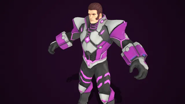 未来科幻风格  机甲战士  游戏角色  未来精英战士  紫灰色调  冷峻调性  科幻感