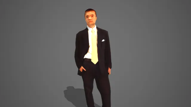 写实风格东亚男性西装单插兜站姿 3D 商务人物模型