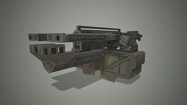 双管机甲炮塔  固定式炮塔  做旧金属  工业机械结构