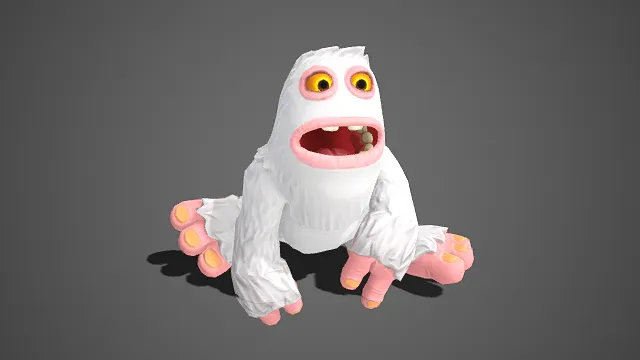 萌系  白毛怪兽  黄瞳大眼  圆胖软萌  卡通  童趣场景角色