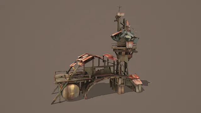 废土哨站风拼凑高架瞭望塔3D模型