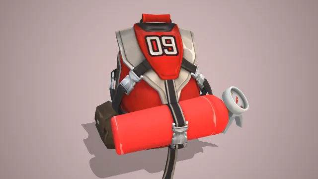 红色背包装有红色气罐挂有小包