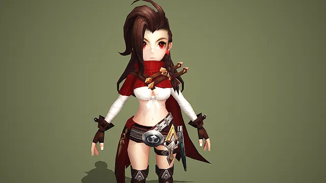 Q 版红披风女海盗角色模型