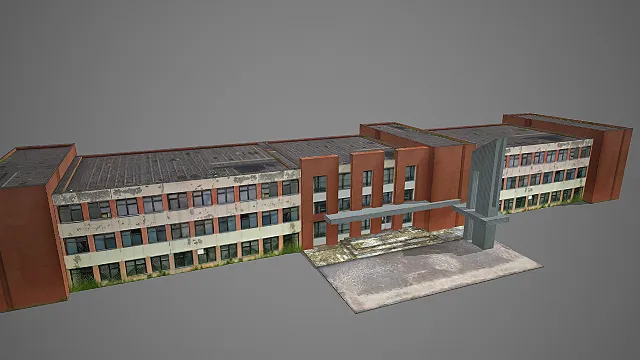 复古红砖联排建筑 3D 模型