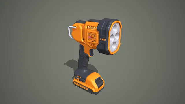 四灯珠锂电手持探照灯 3D 低多边形照明工具模型