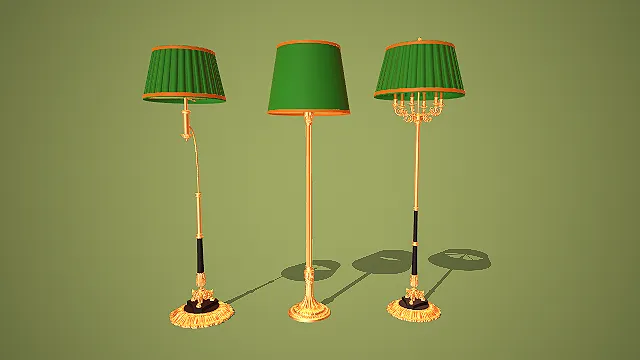 欧式复古绿金撞色三款绿色灯罩落地灯组合装饰模型