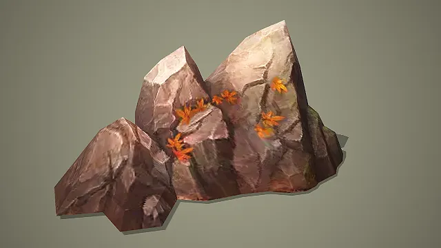 低模带枫叶浅棕岩石 3D 模型 游戏场景小型山石装饰素材