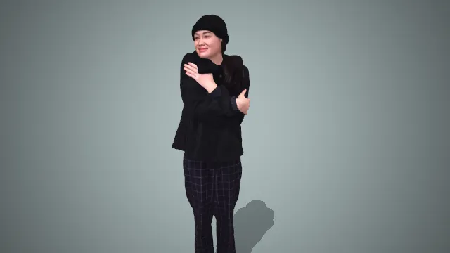 简约暗黑风黑衫格裤女性保暖休闲日常形象 3D 模型