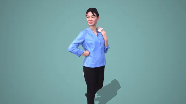 干练通勤风蓝衫黑裤女性持包形象 3D 模型