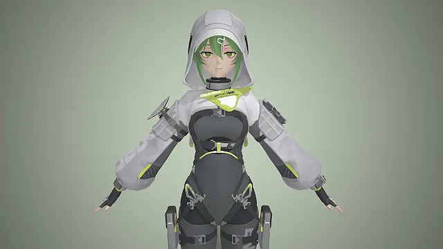 萤石  绿发绿瞳  探索者  工装紧身衣