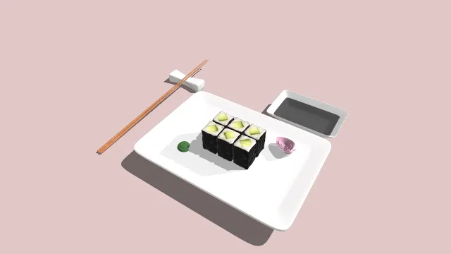 一个写实风格的3D日式寿司模型