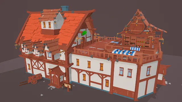 3D卡通风格建筑场景模型，创意设计（3D场景、卡通风格、复古奇幻风，场景设计主题）