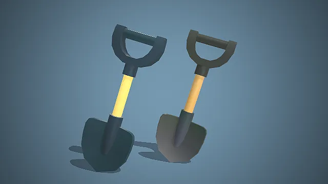 一个低多边形卡通风格的3D工兵铲模型组合